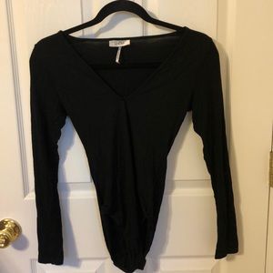 Black vneck long sleeve body suit